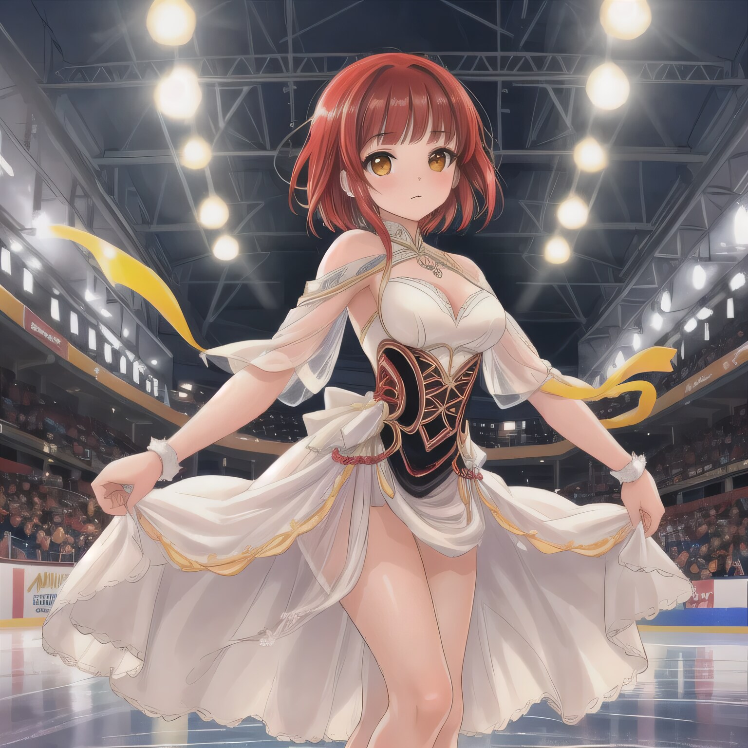 赤髪ボブでアイススケートの少女