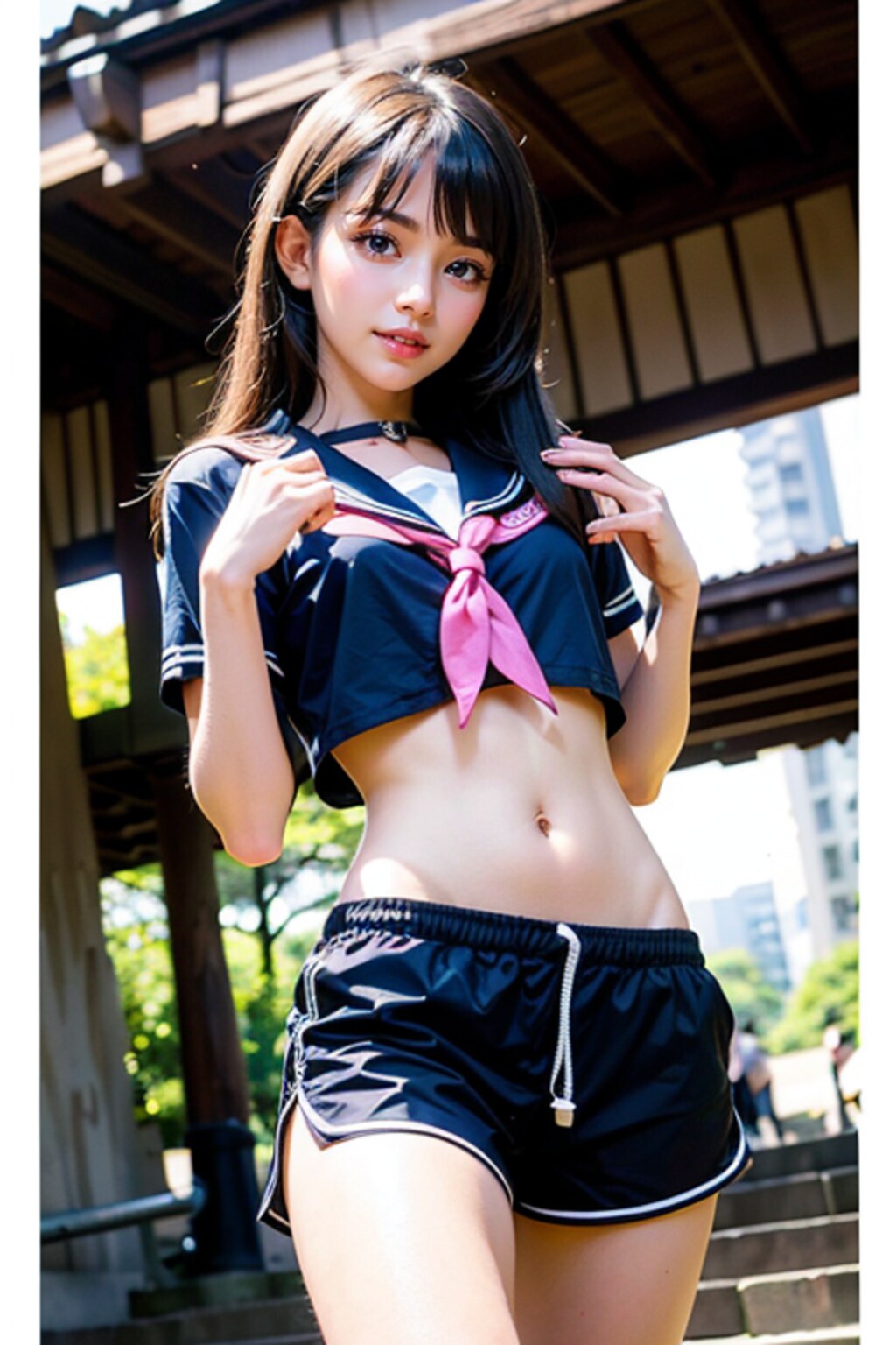 制服とショートパンツ