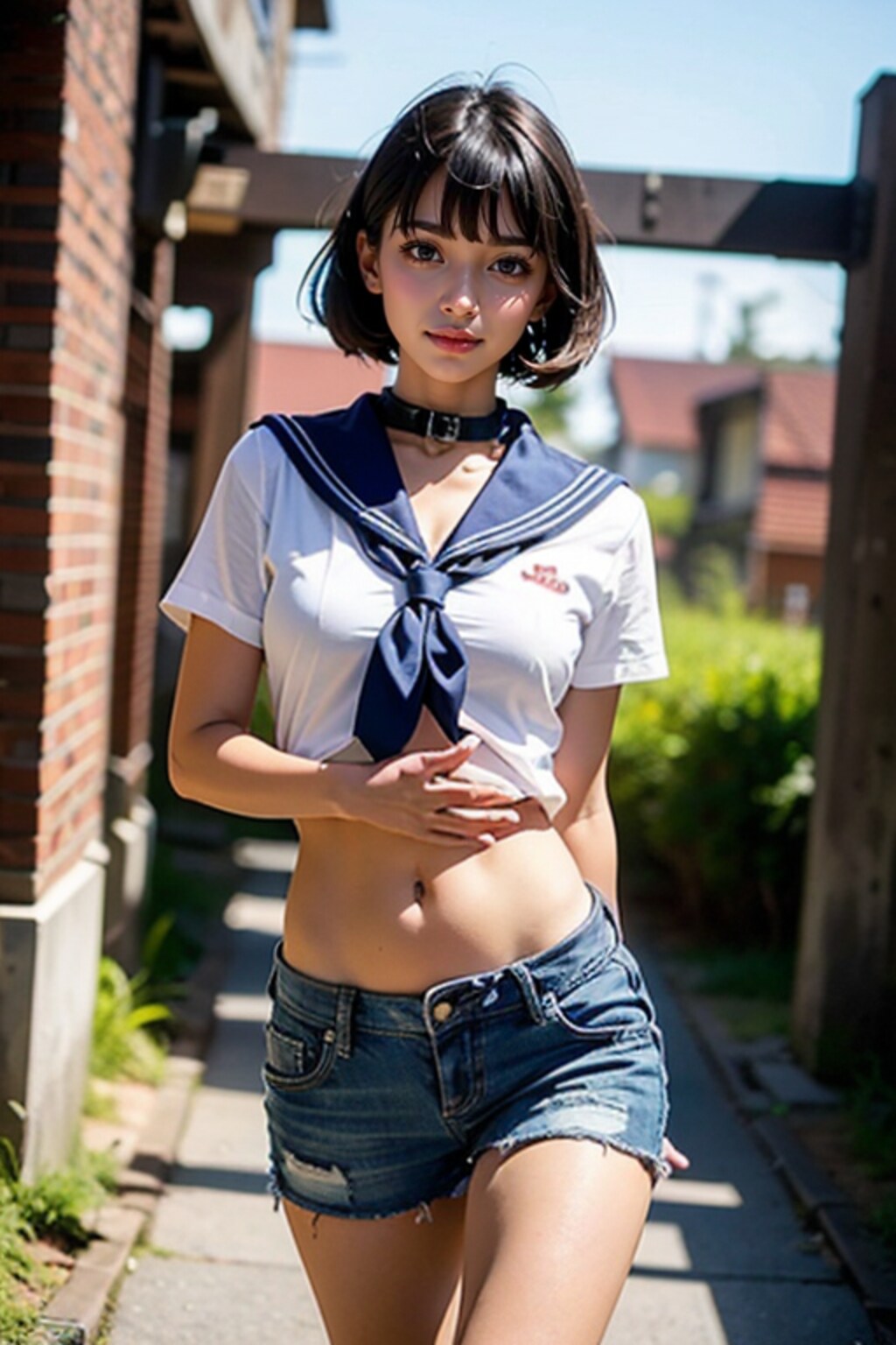 制服とショートパンツ