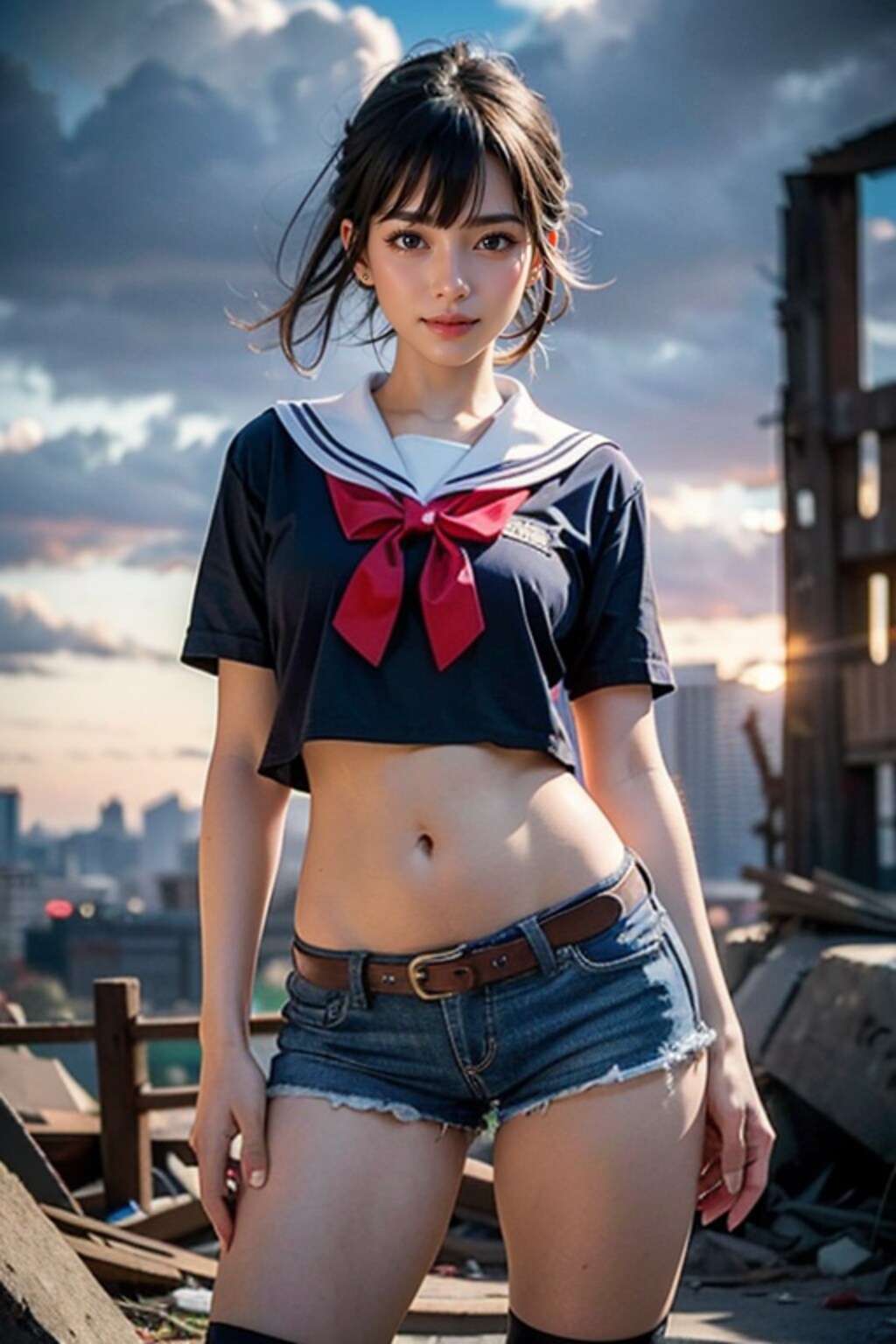 制服とショートパンツ