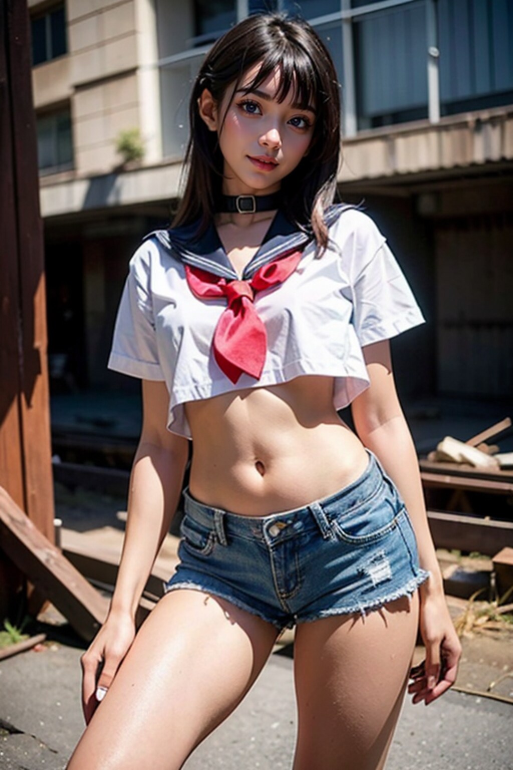制服とショートパンツ