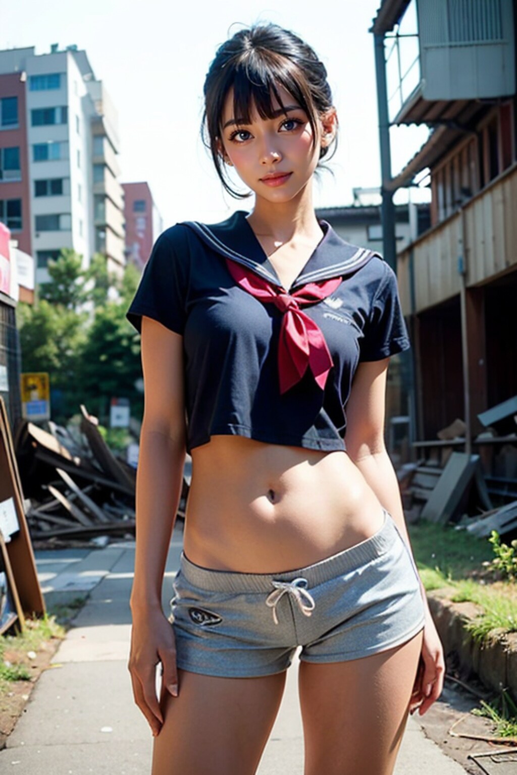 制服とショートパンツ