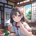 夏 祖父母の家での夕食どきの小さな女の子 4枚目