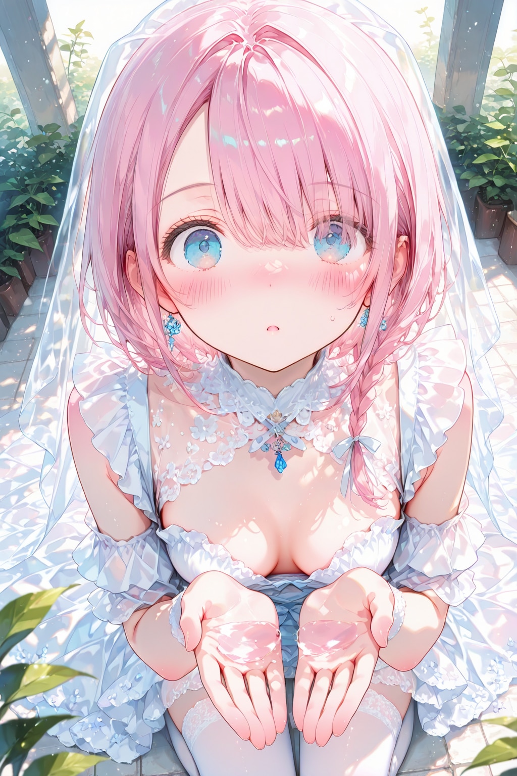 ピンクの髪と青い目の女の子