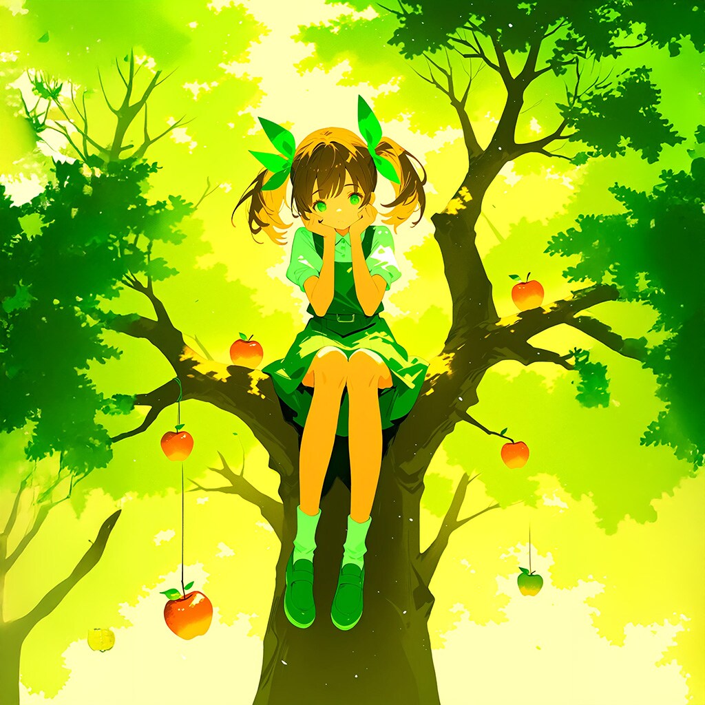 『リンゴ取りに夢中で…降りれない⁉︎』 | の人気AIイラスト・グラビア
