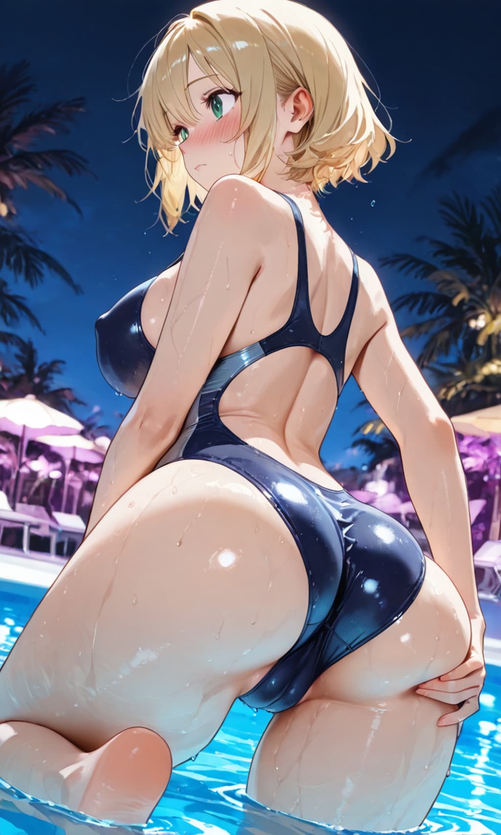 スク水でナイトプール