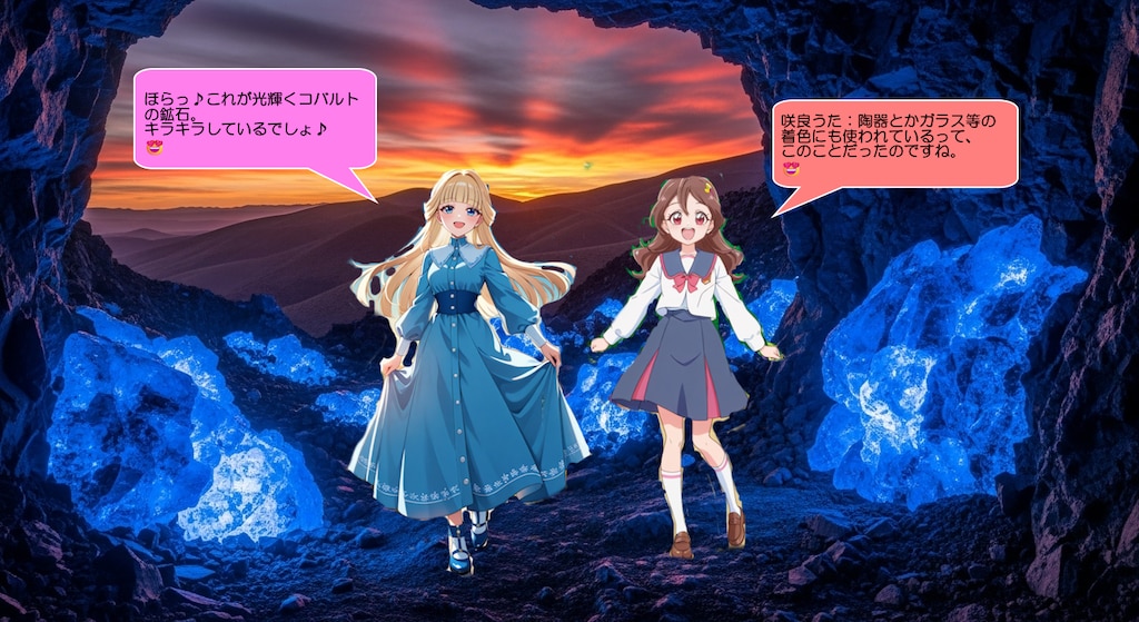 猫屋敷ユキ、コバルトブルーに輝く鉱山を見て喜ぶ