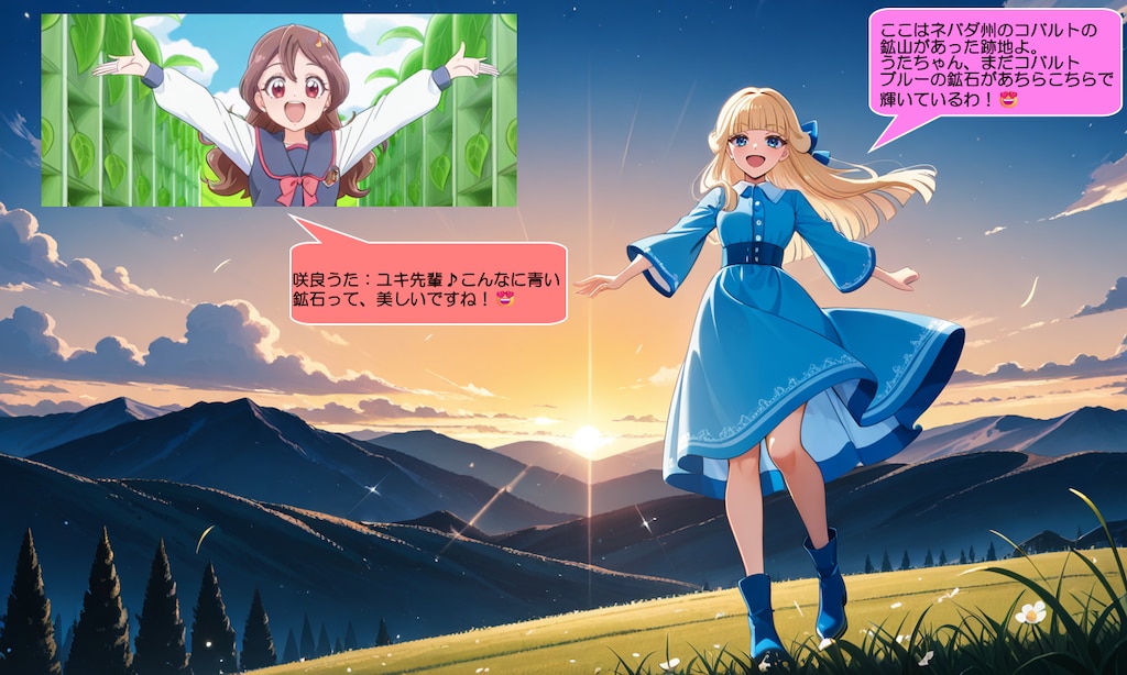 猫屋敷ユキ、コバルトブルーに輝く鉱山を見て喜ぶ