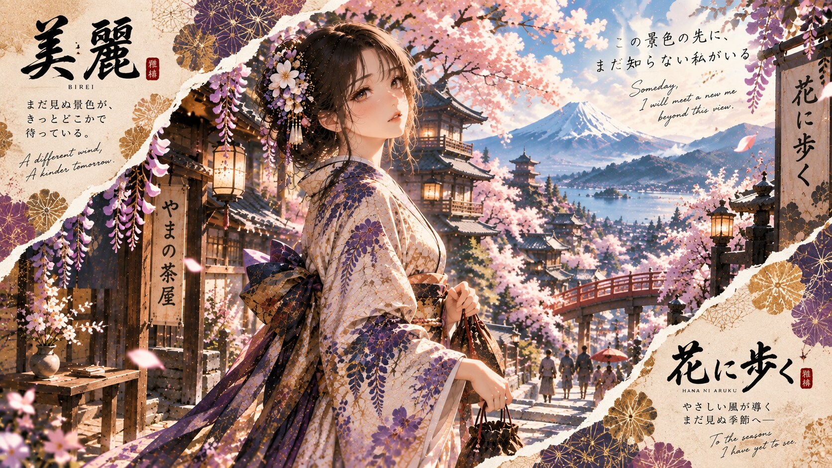 Hana ni Aruku — Walking into the Flowers  A different wind. A kinder tomorrow.  Through a town of ch | の人気AIイラスト・グラビア