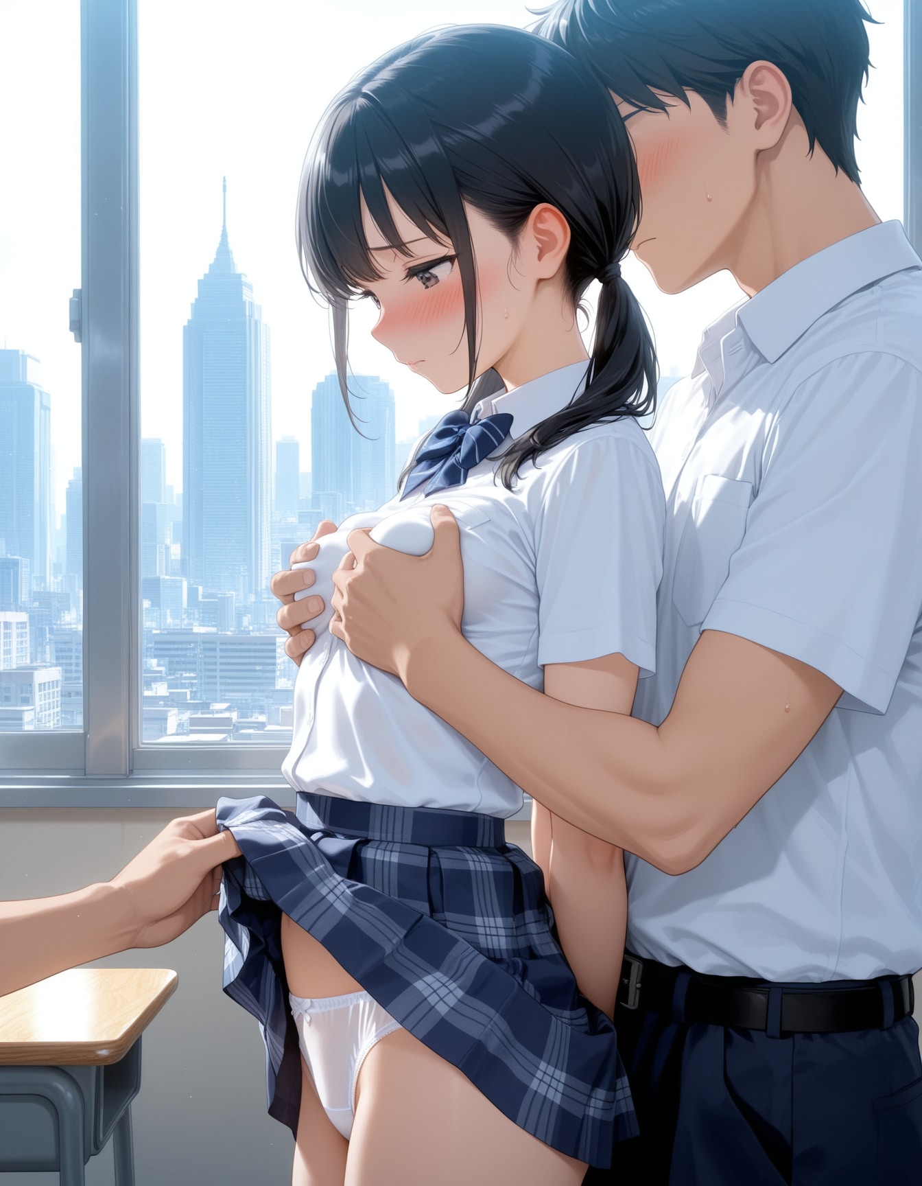 スカートめくり&胸揉み