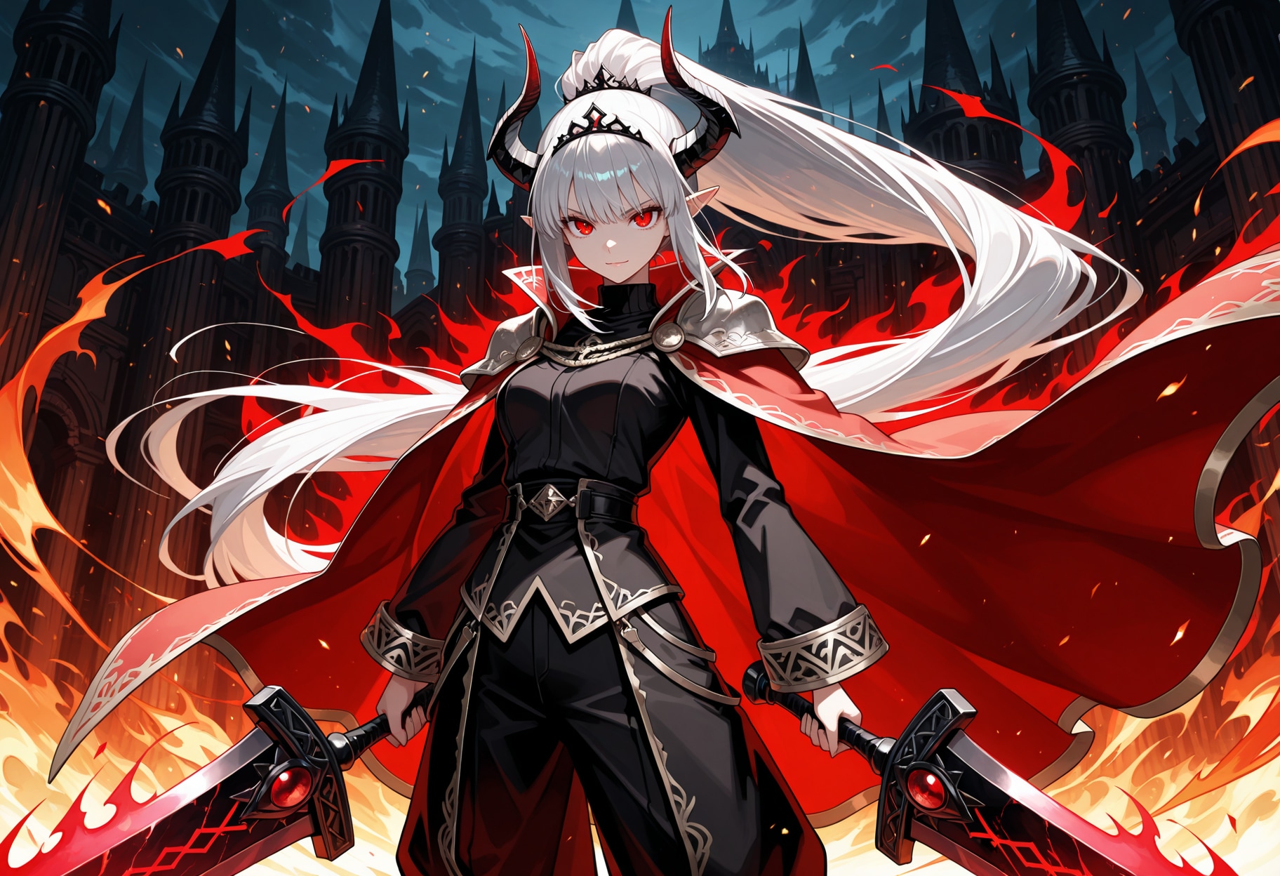 男装の麗人な姫騎士モードの銀髪竜姫さん | の人気AIイラスト・グラビア