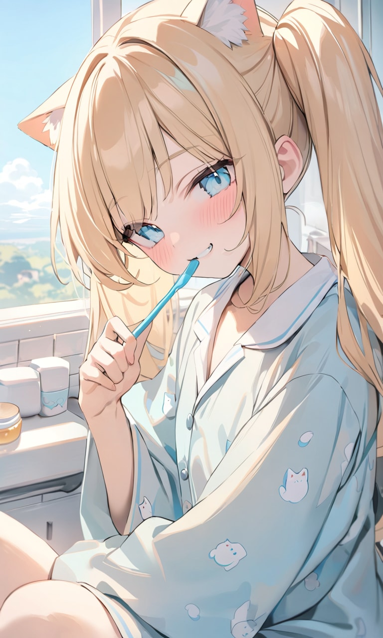 こるり「今日はご機嫌起き」まや「へいへい良かったですね」 | の人気AIイラスト・グラビア