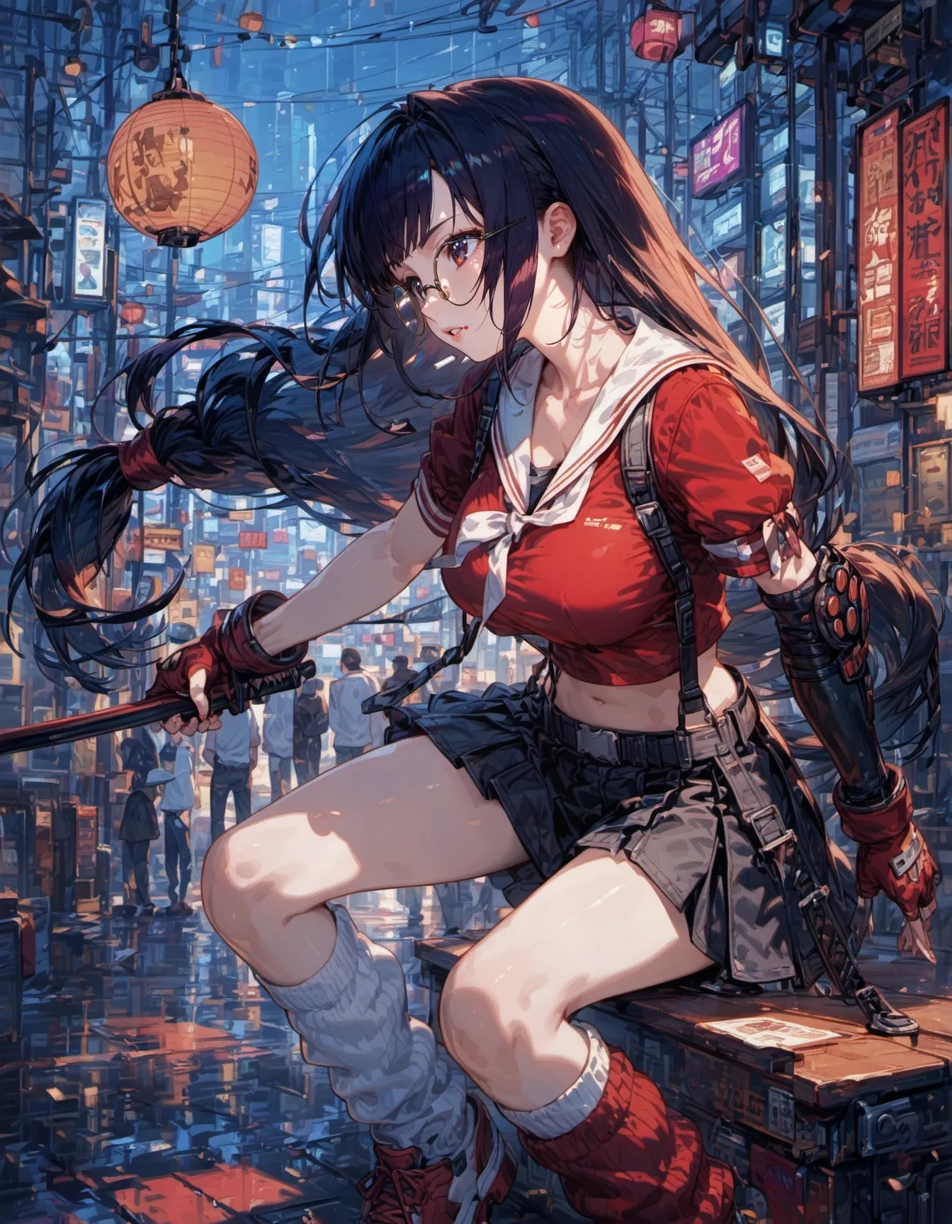 Neon Reflections on a Blade’s Edge | の人気AIイラスト・グラビア