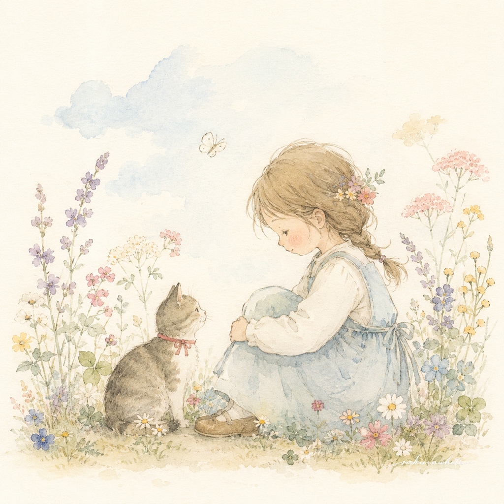 猫と花と
