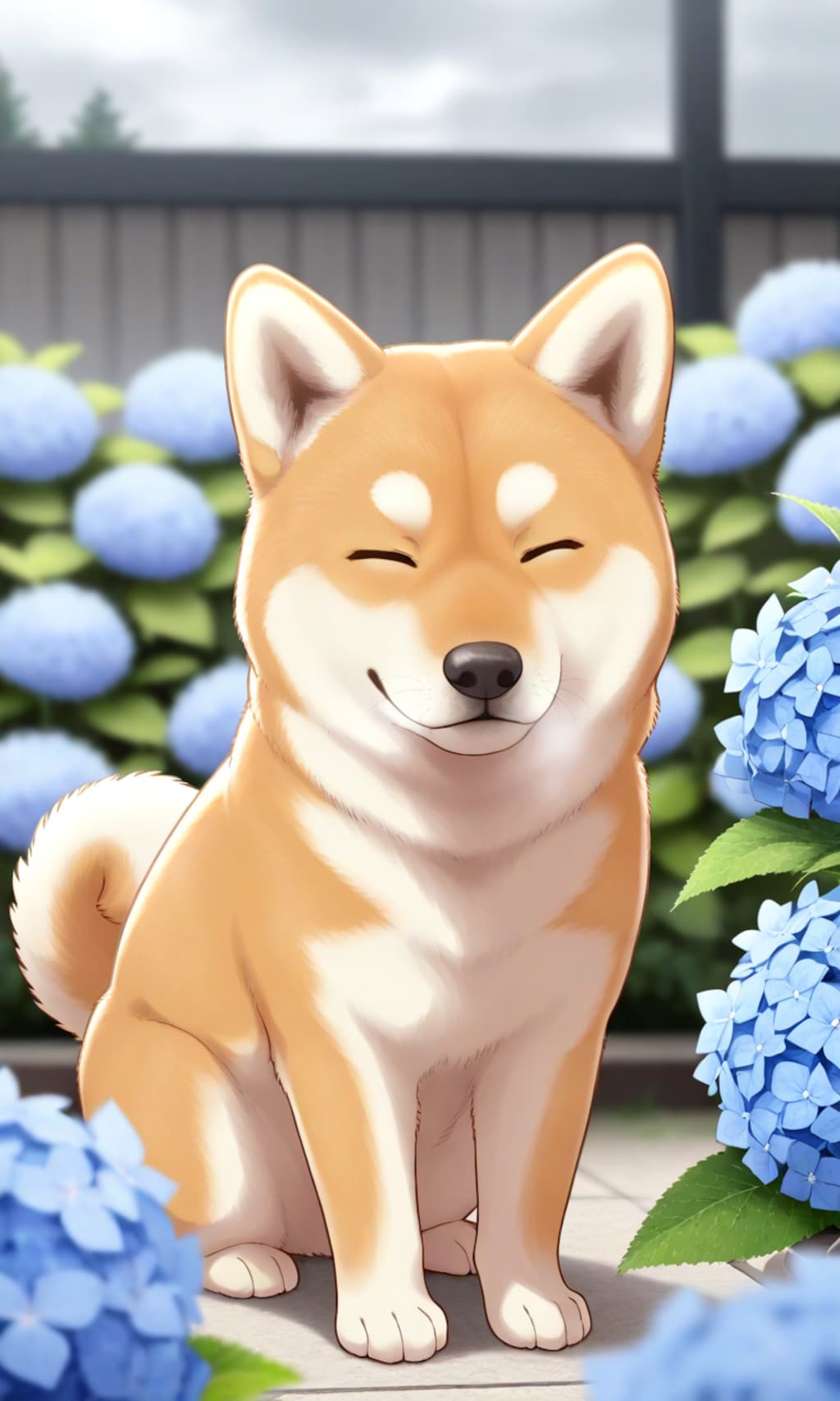紫陽花と柴犬
