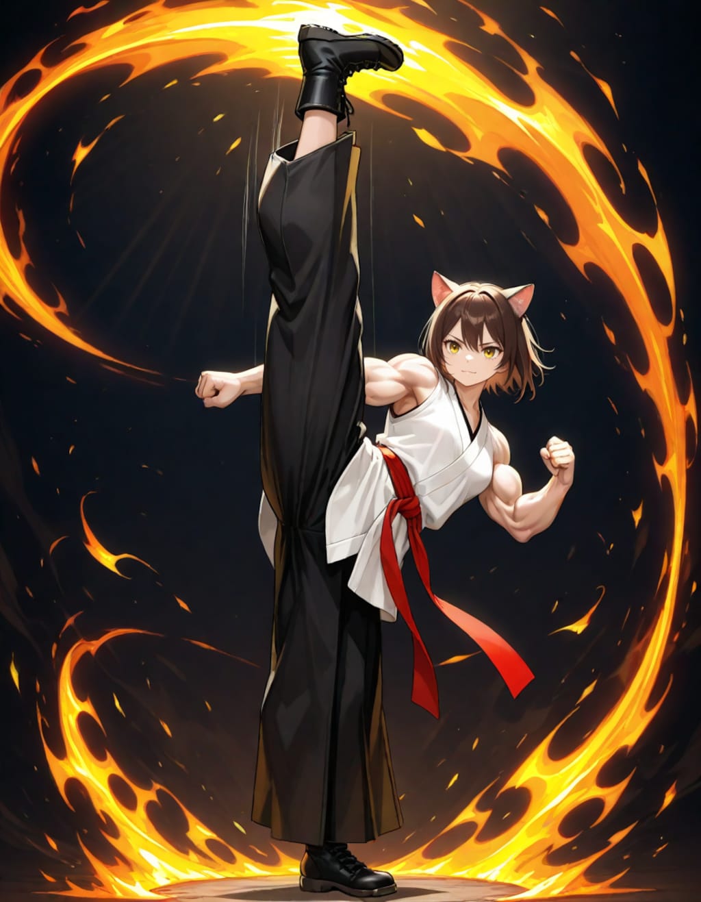 猫拳法の達人なる猫娘の火炎脚