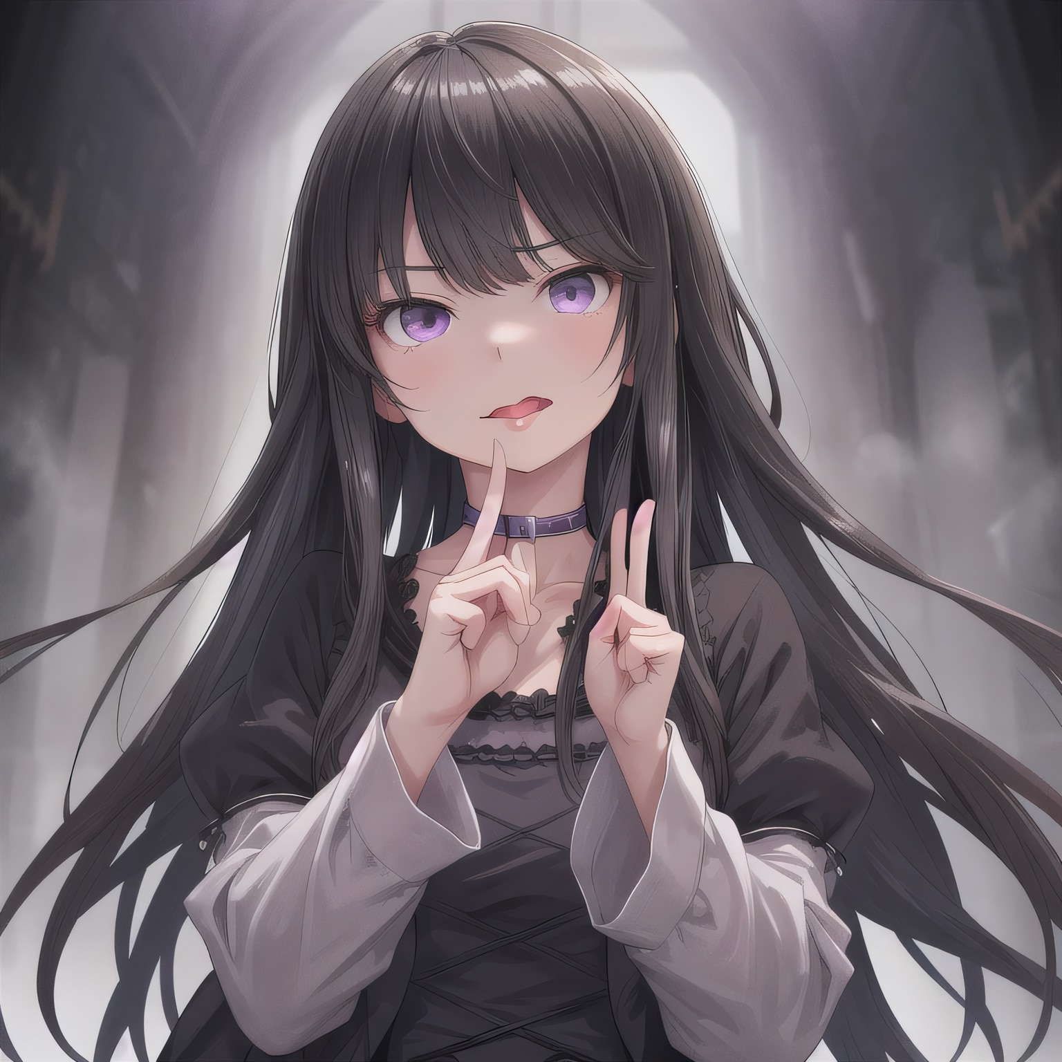 黒髪ロングの舌出し少女３０ | の人気AIイラスト・グラビア