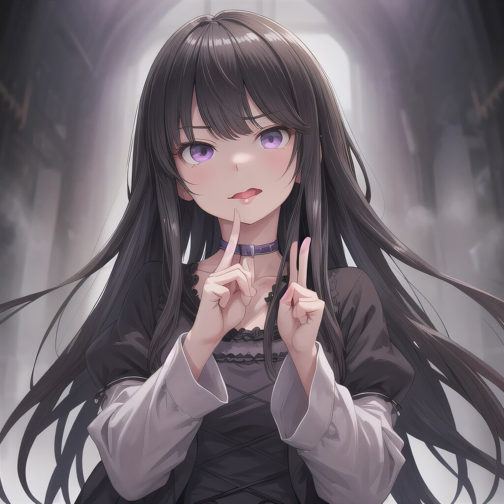 黒髪ロングの舌出し少女３０