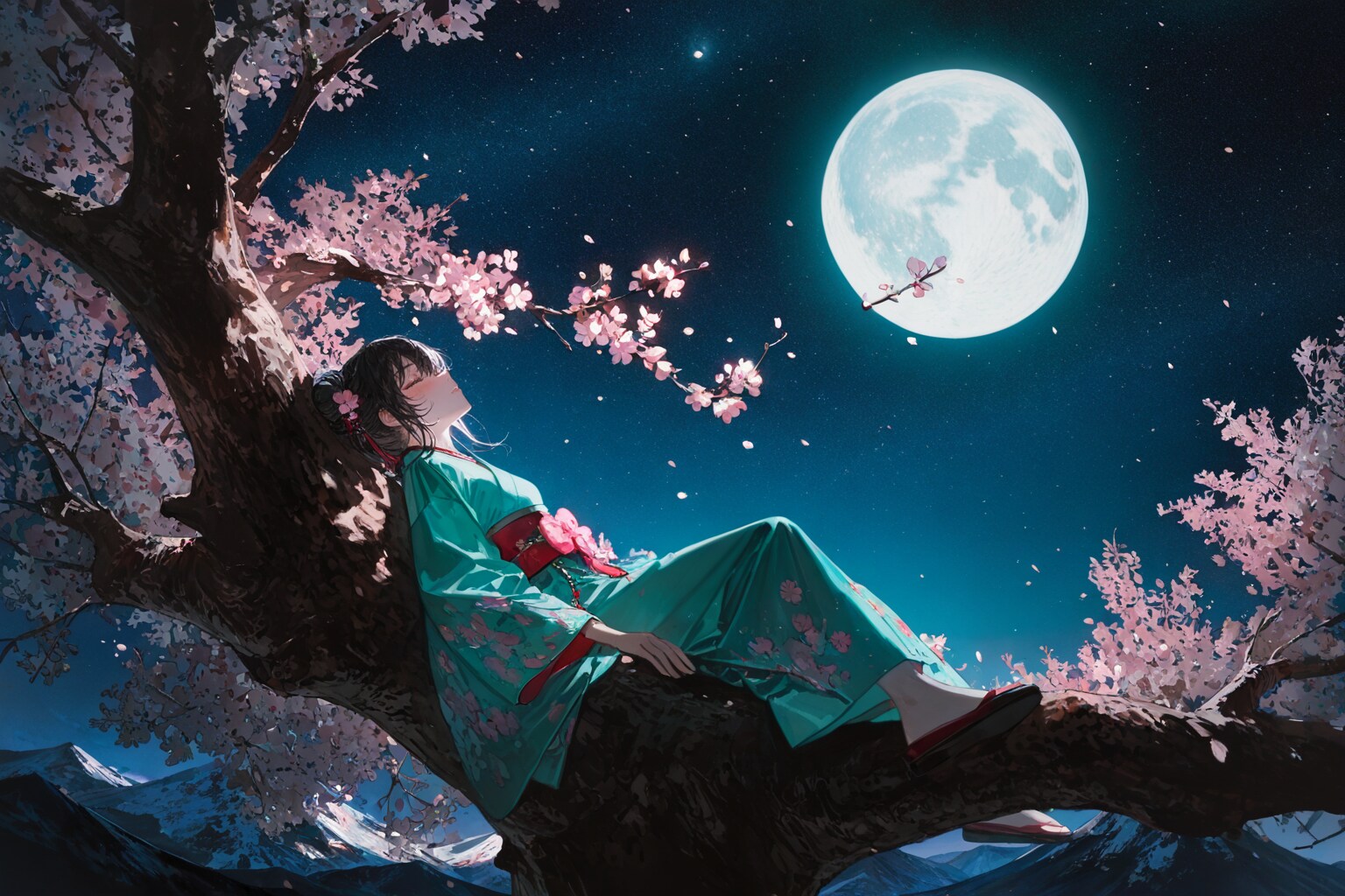 月の下で