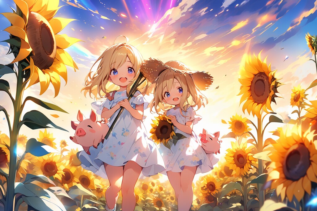 ひまわりと少女