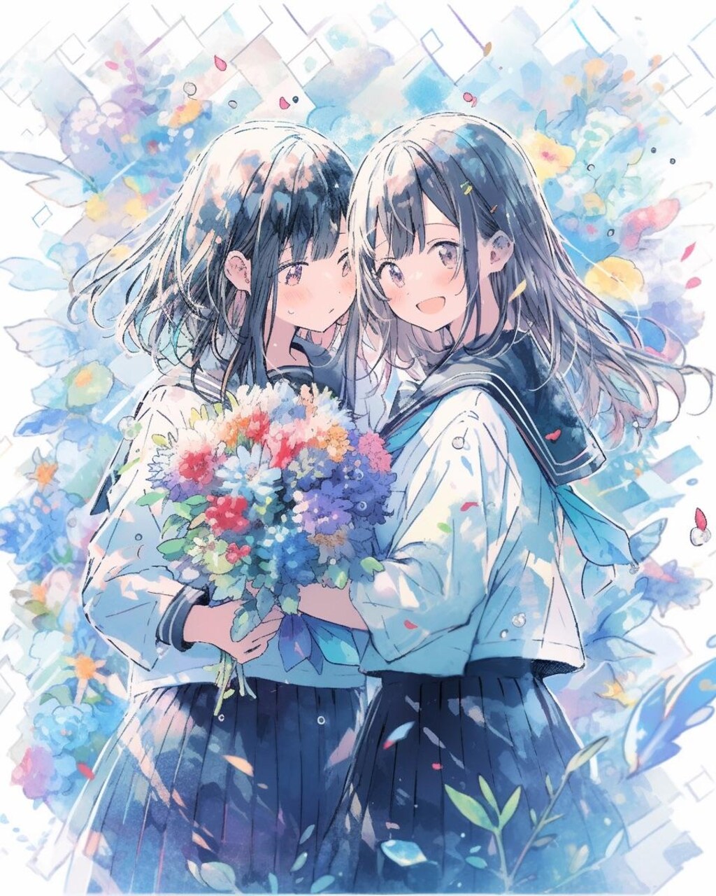 花と2人の女の子