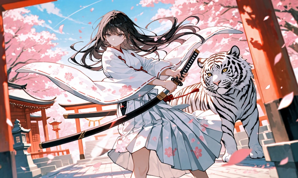 剣人女子と白虎