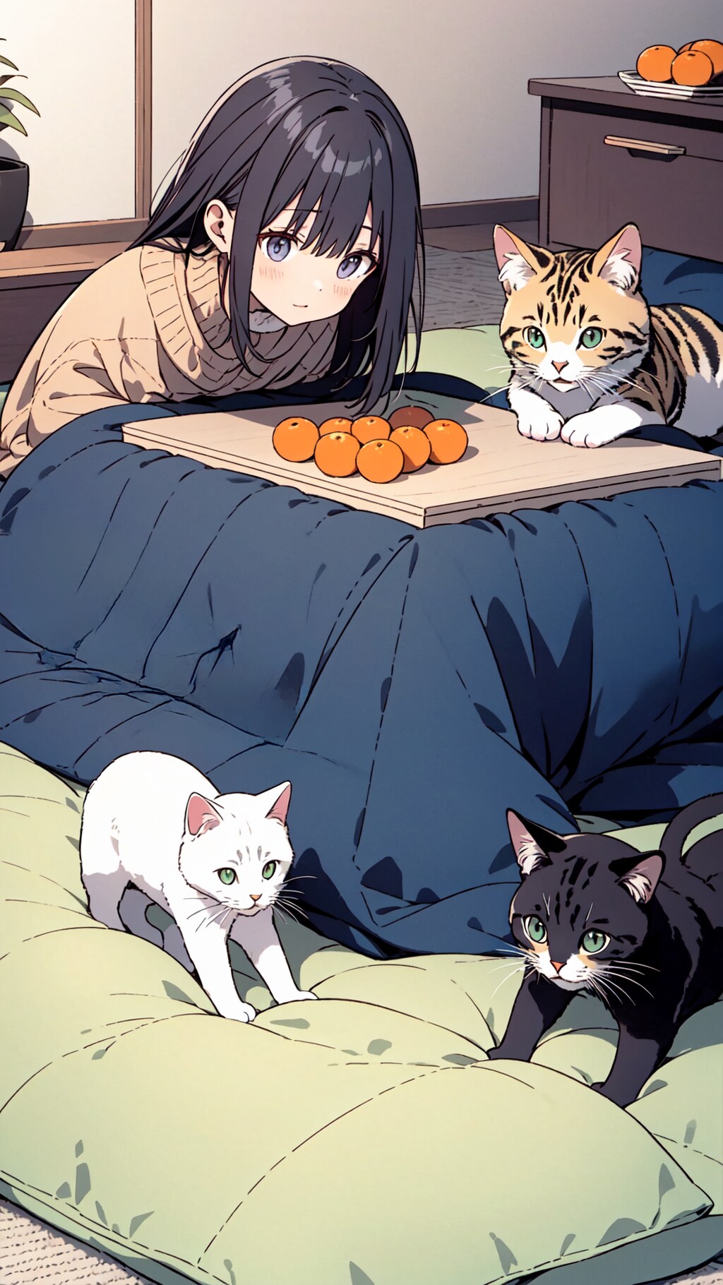 猫とこたつとみかん