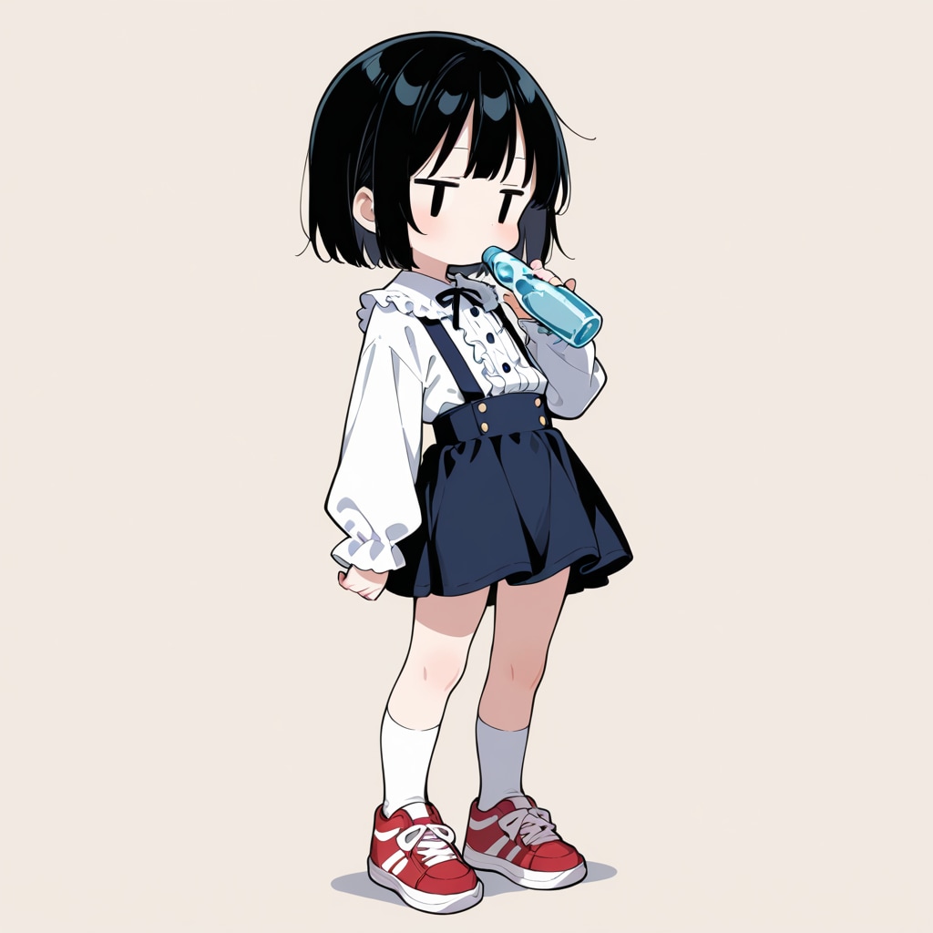 ラムネを飲む
