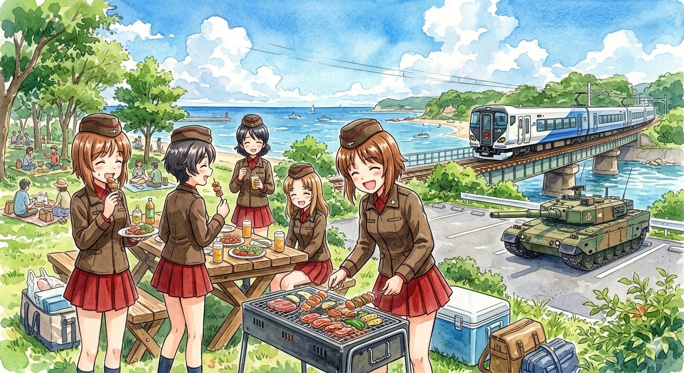 戦車がある風景（バーベキュー） | の人気AIイラスト・グラビア