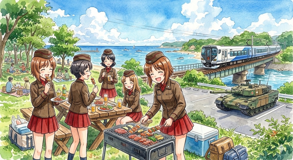 戦車がある風景（バーベキュー）