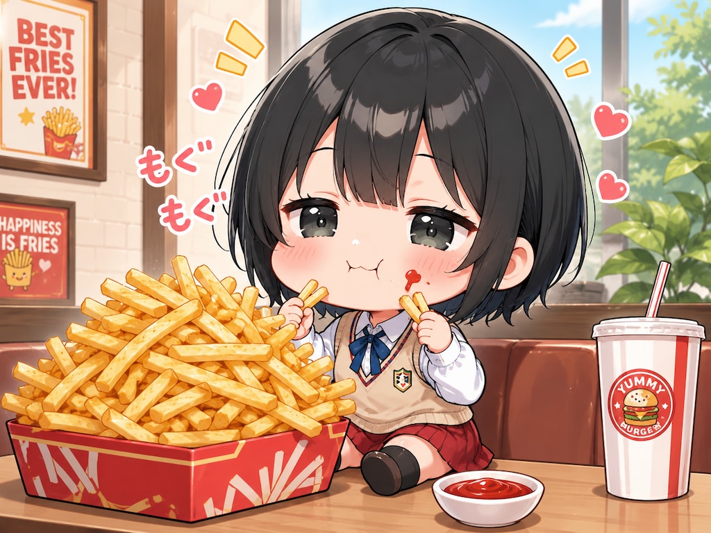 フライドポテトを食べる藍音ちゃん