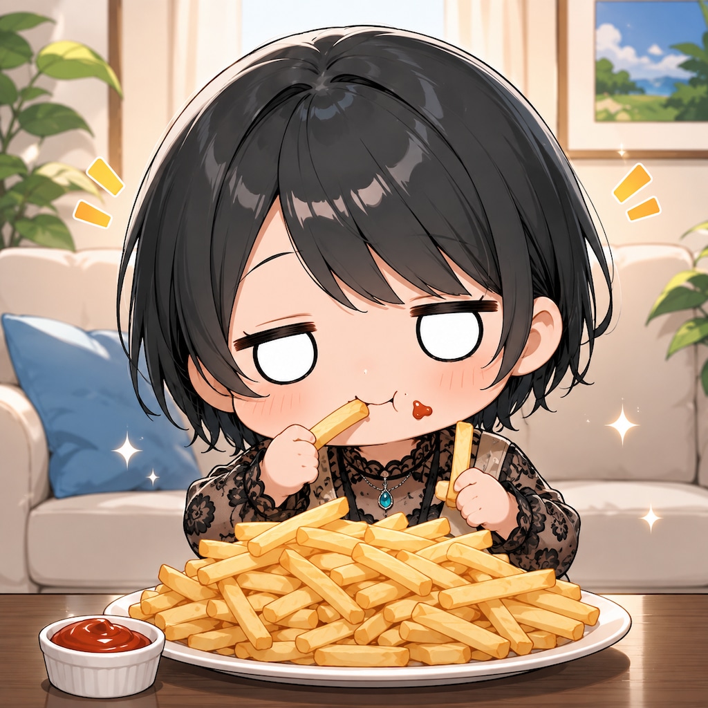 フライドポテトを食べる藍音ちゃん