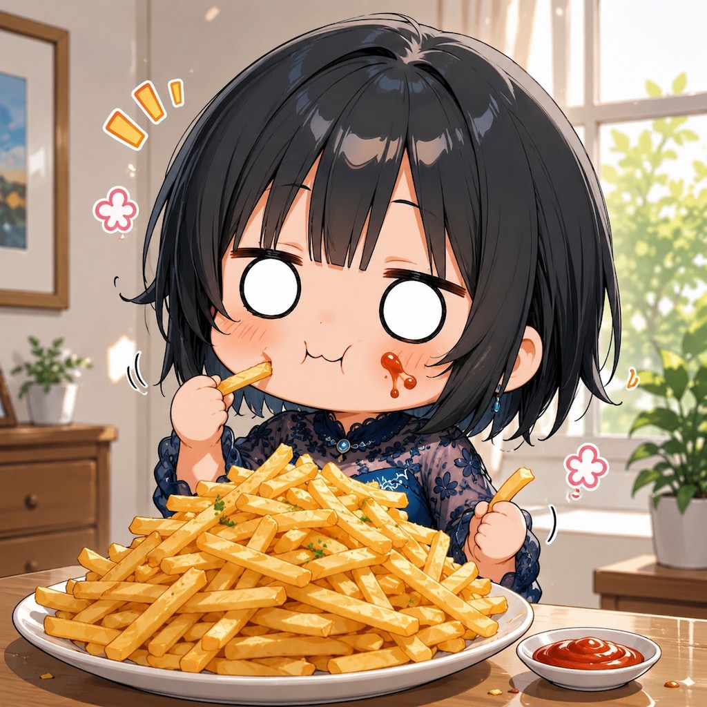 フライドポテトを食べる藍音ちゃん
