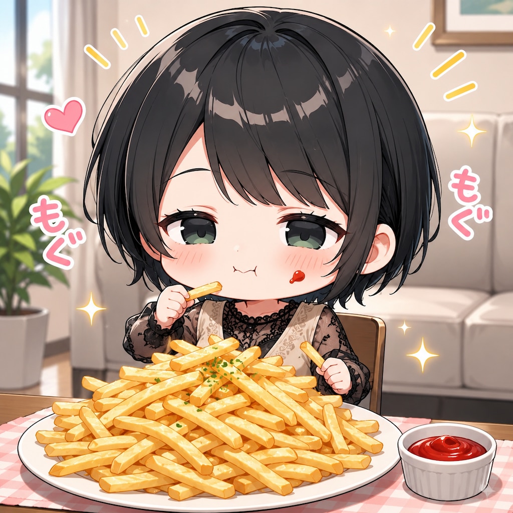 フライドポテトを食べる藍音ちゃん