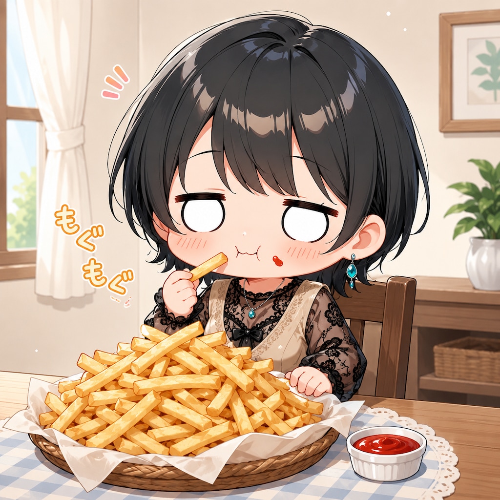 フライドポテトを食べる藍音ちゃん