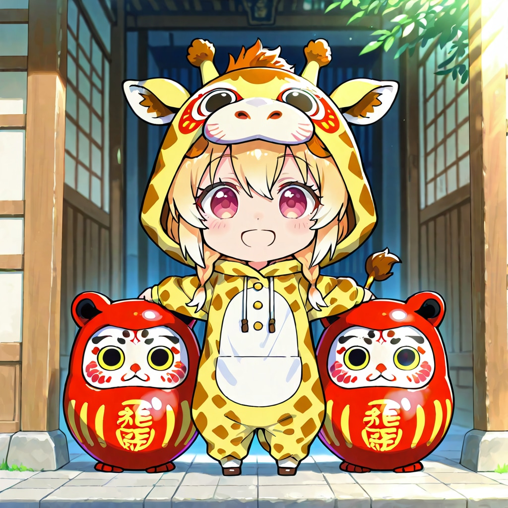 だるまのお祭りとキリン着ぐるみちび子ちゃん | の人気AIイラスト・グラビア