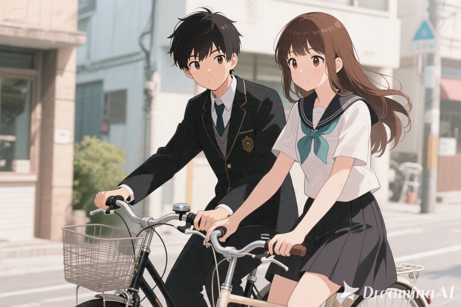 自転車デートをするみことちゃんと大惨寺住職のバイクで爆走するさくらちゃん | の人気AIイラスト・グラビア