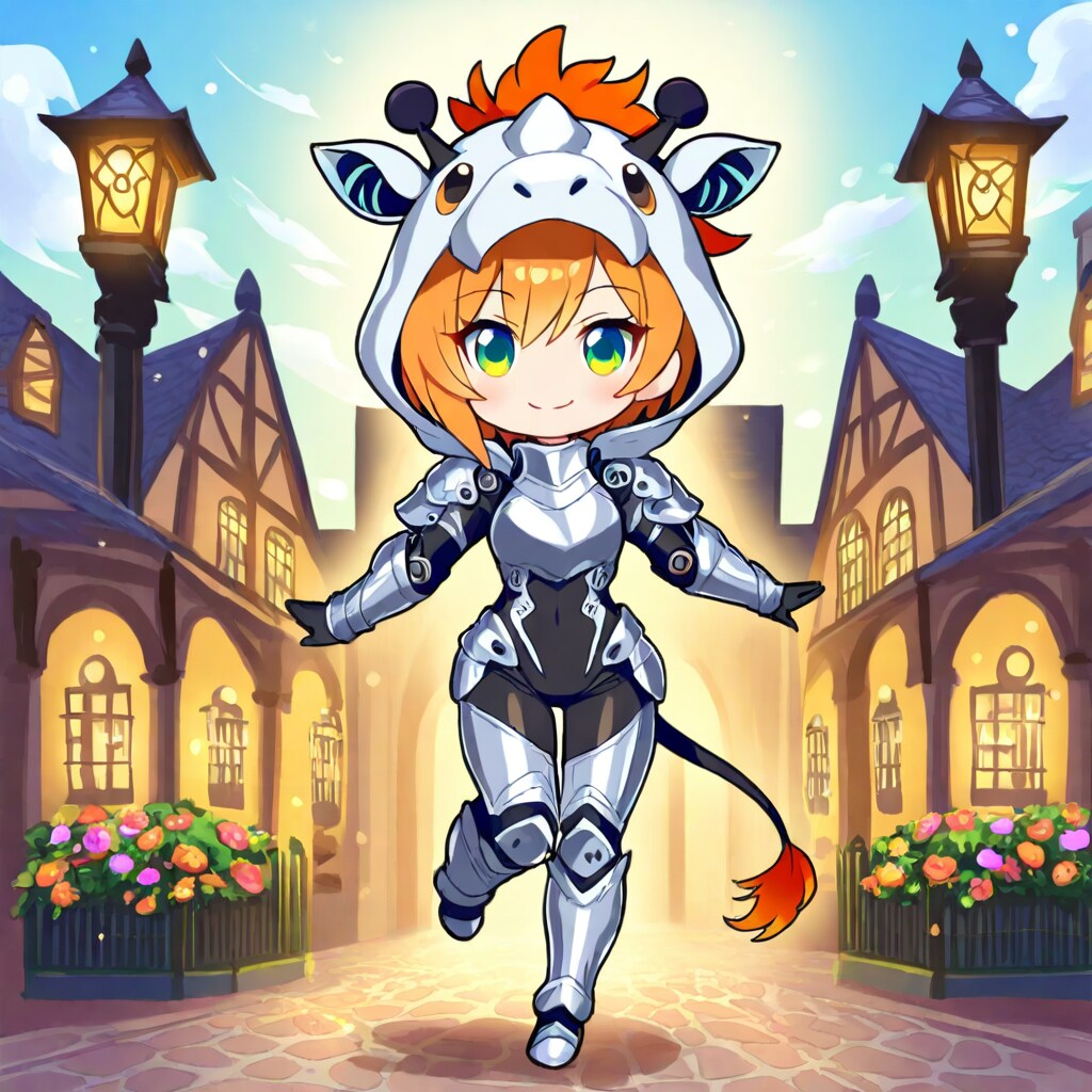 西洋風の街並みとアニマルフーディー鎧騎士ちび子ちゃん