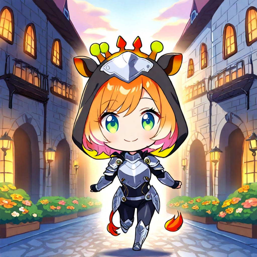 西洋風の街並みとアニマルフーディー鎧騎士ちび子ちゃん