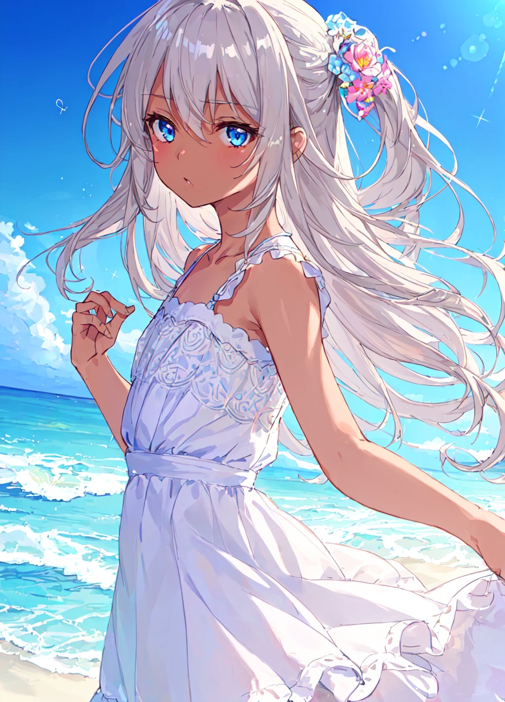 夏色少女(銀髪褐色) | の人気AIイラスト・グラビア