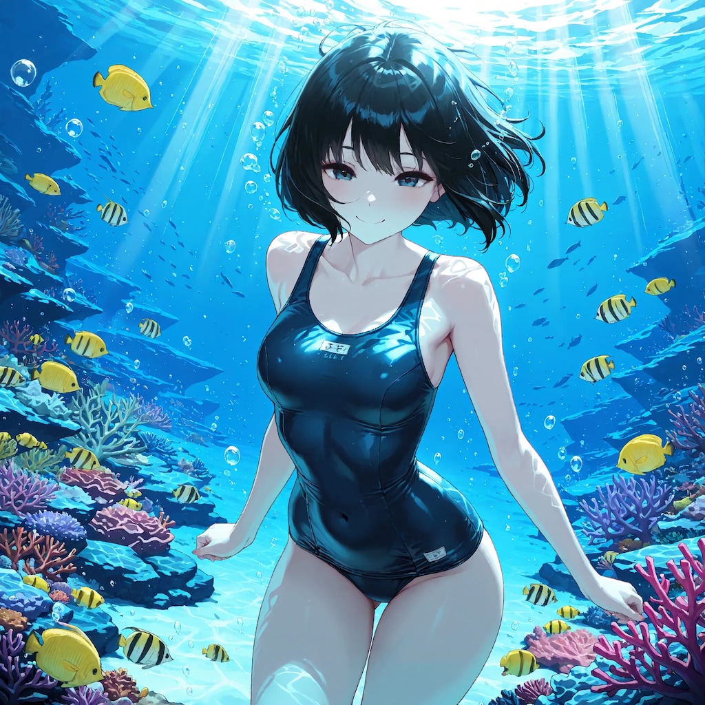 水中詰め合わせ 黒髪ボブ×スクール水着編