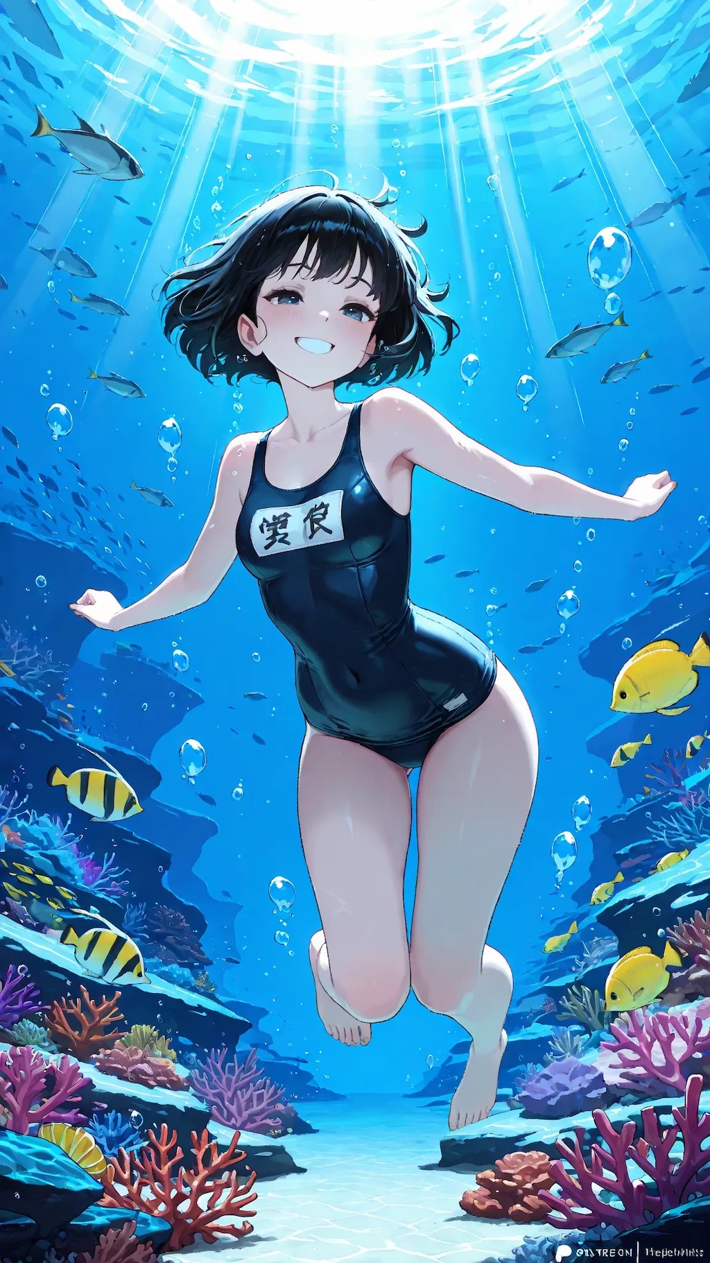 水中詰め合わせ 黒髪ボブ×スクール水着編