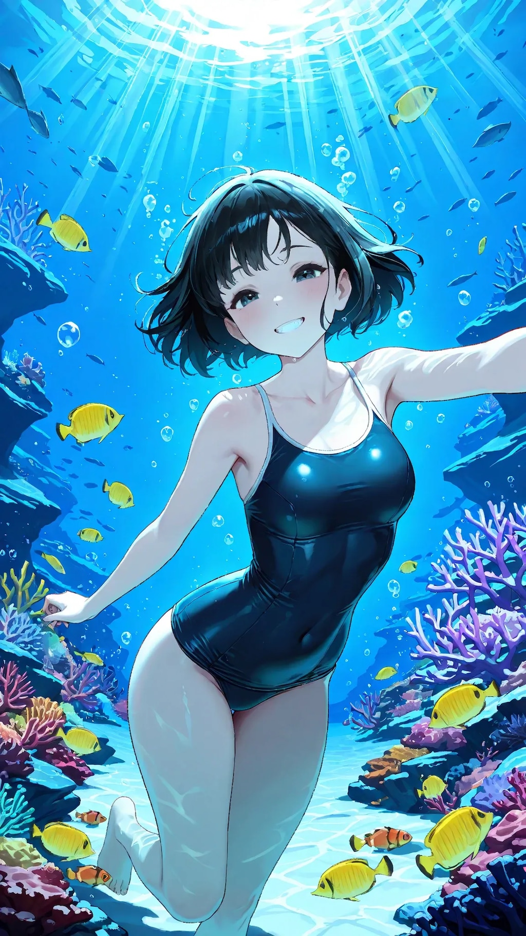 水中詰め合わせ 黒髪ボブ×スクール水着編