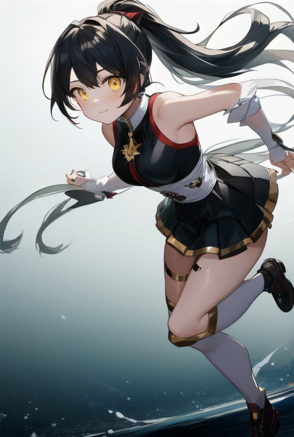 疾走する黒髪ポニーテールの少女・その１（４枚）