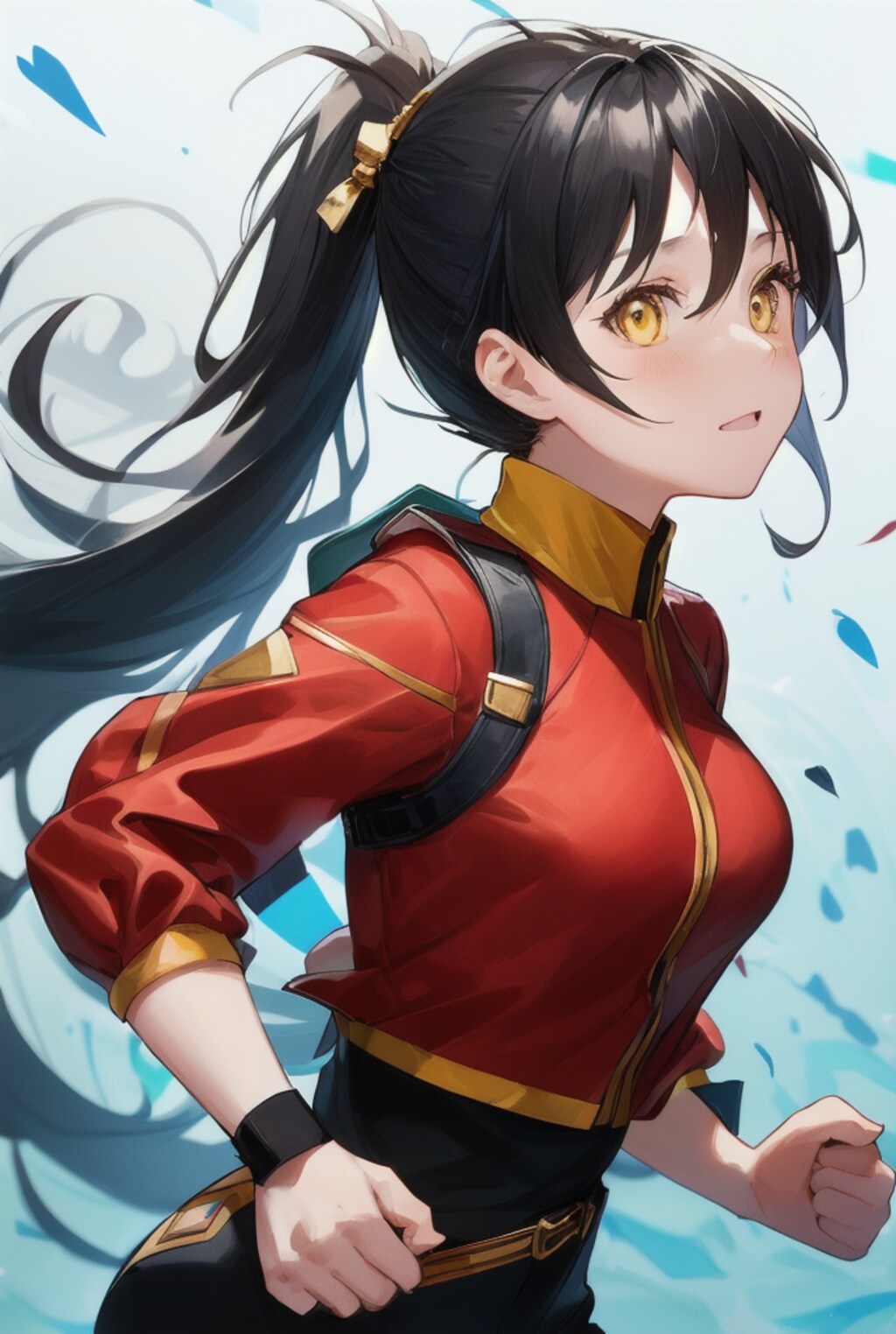 疾走する黒髪ポニーテールの少女・その１（４枚）