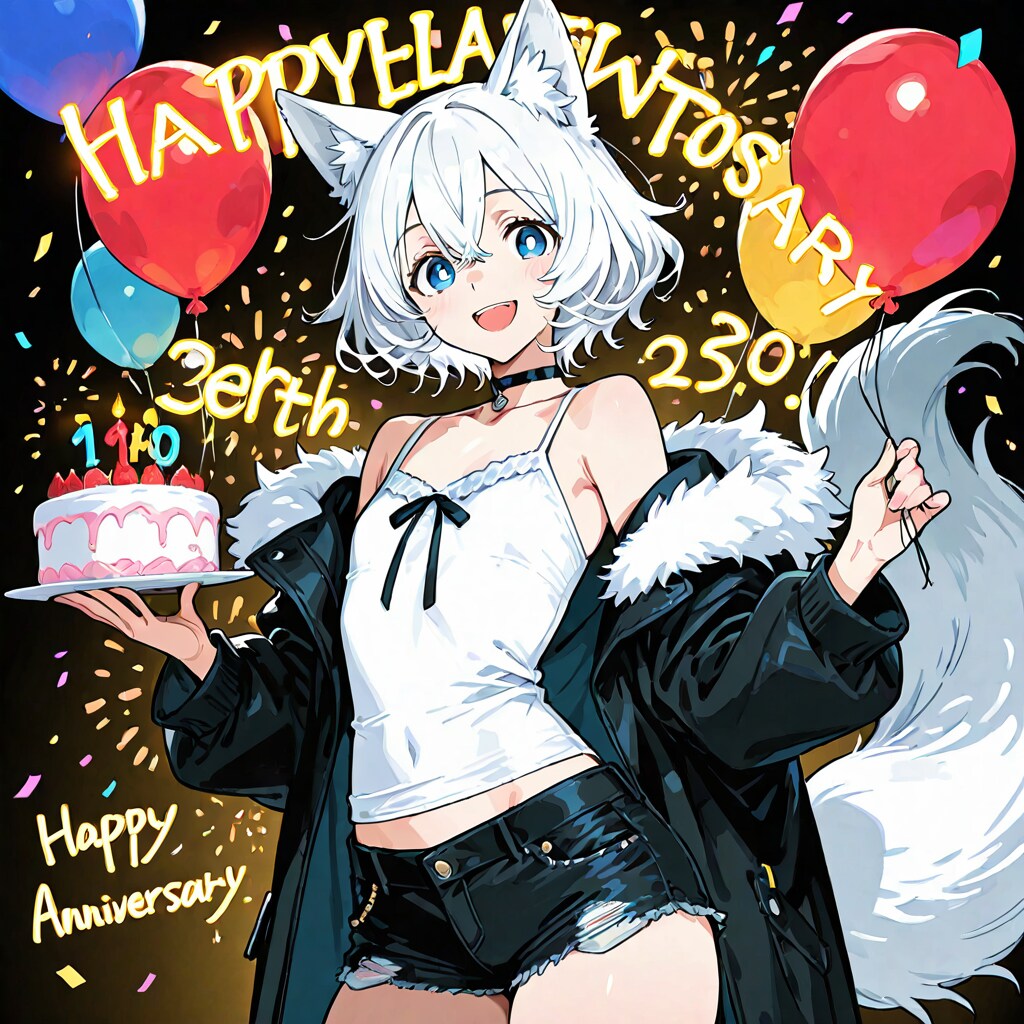 シロキと3周年ケーキ