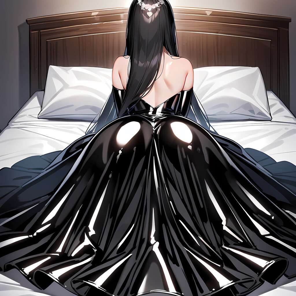 黒エナメルロングドレス うつ伏せ