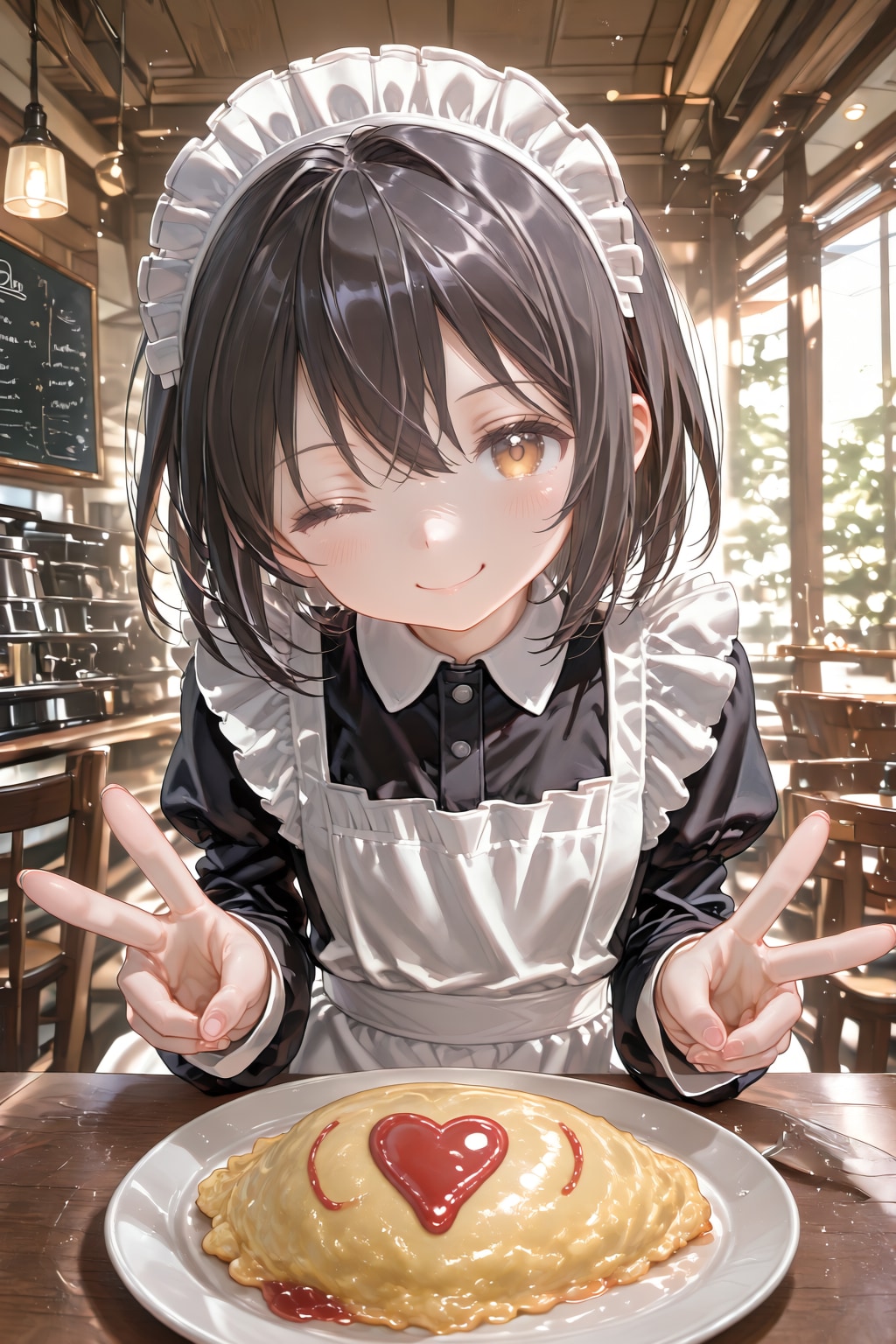 自己ファンアート：メイドさんで記念写真のおんなのこ