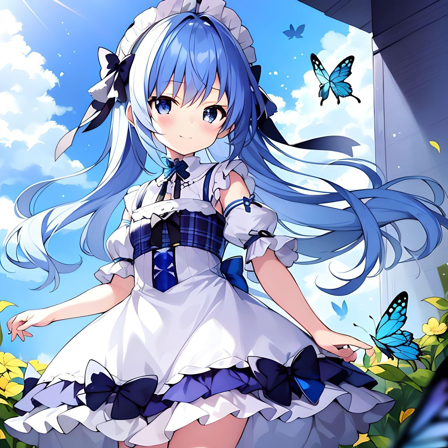 青い蝶と少女