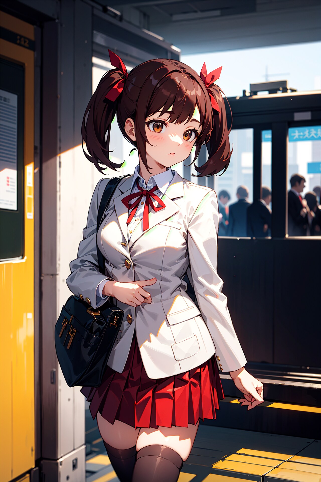 特に理由のない白ブレザー 登校中の駅